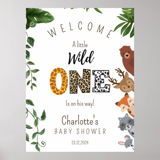 Wild One Safari baby shower welkomstbord Poster (Voorkant)