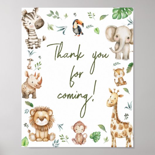 Wild One Safari Bedankt voor het Baby shower Poster (Voorkant)