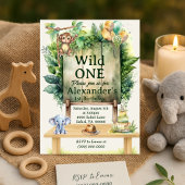 Wild ONE Safari Birthday Greenery Jungle Animals  Kaart