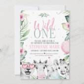 Wild One Safari Birthday Invitation for Girl Kaart (Voorkant)