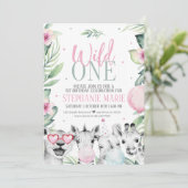Wild One Safari Birthday Invitation for Girl Kaart (Staand voorkant)