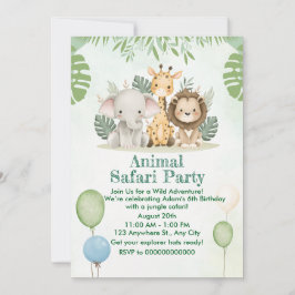 Wild One Safari Birthday Invitation Kaart