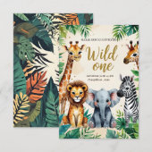 Wild One Safari Birthday Invitation Kaart (Voorkant / Achterkant)