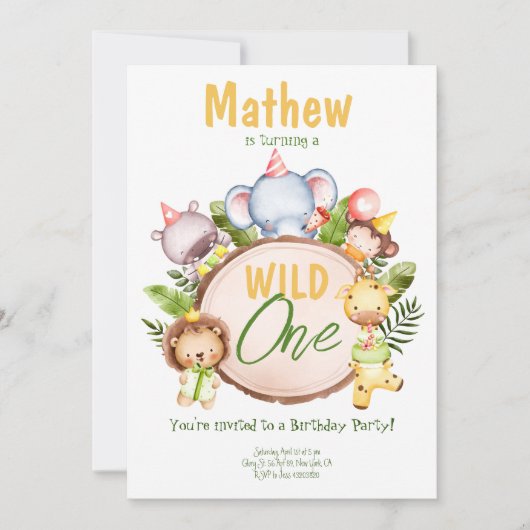 Wild One Safari Birthday party Uitnodiging (Voorkant)