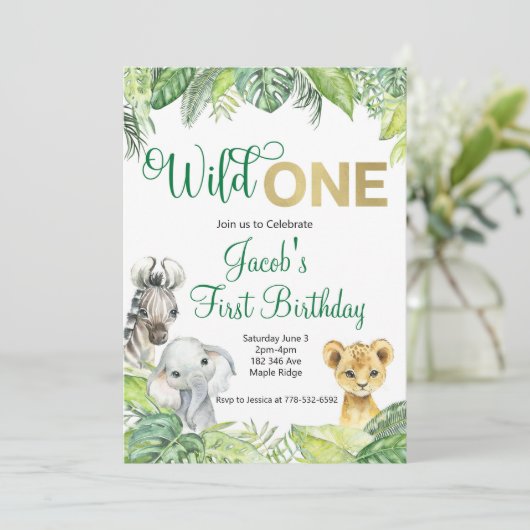 Wild One Safari Birthday Uitnodiging (Staand voorkant)