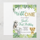 Wild One Safari Birthday Uitnodiging (Voorkant / Achterkant)