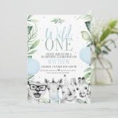 Wild One Safari Birthday Uitnodiging voor een jong (Staand voorkant)