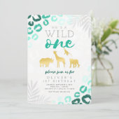 Wild One Safari Blue en Gold 1st Birthday Kaart (Staand voorkant)