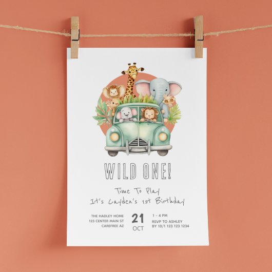 Wild One Safari Boho 1e verjaardag Kaart