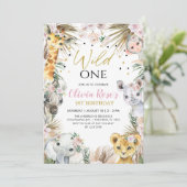 WILD ONE Safari Boho Pampas Dieren 1e Verjaardag Kaart (Staand voorkant)