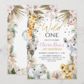 WILD ONE Safari Boho Pampas Dieren 1e Verjaardag Kaart (Voorkant / Achterkant)