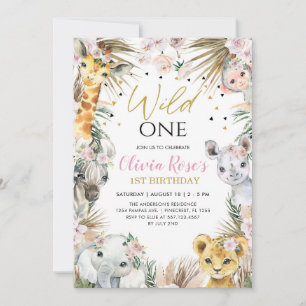 WILD ONE Safari Boho Pampas Dieren 1e Verjaardag Kaart