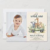 Wild One Safari Boy Foto 1e verjaardag Kaart (Voorkant)