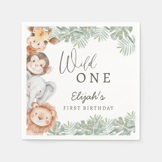 Wild One Safari Boy's 1st Birthday Servet (Voorkant)