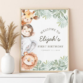 Wild One Safari Boy's 1st Birthday Welcome Sign Poster