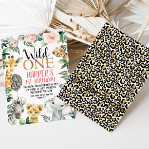 Wild One Safari Cheetah Print Ballon 1e Verjaardag Kaart