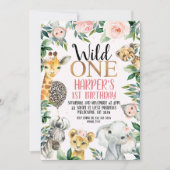 Wild One Safari Cheetah Print Ballon 1e Verjaardag Kaart (Voorkant)