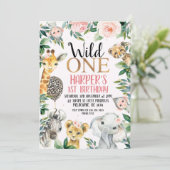 Wild One Safari Cheetah Print Ballon 1e Verjaardag Kaart (Staand voorkant)