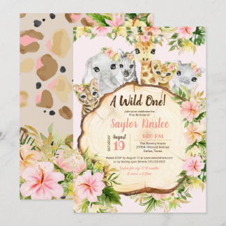 Wild One Safari Cute Animals Girl Eerste Dag Kaart