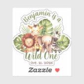 Wild One Safari Cute Animals Green Leaves Sticker (Vel)