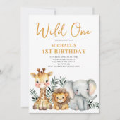 Wild One Safari Dier 1e Verjaardag Uitnodiging (Voorkant)