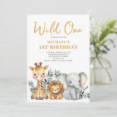 Wild One Safari Dier 1e Verjaardag Uitnodiging (Staand voorkant)