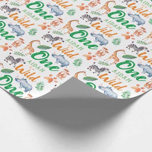 Wild One Safari Dier 1e Verjaardag Wild Things Cadeaupapier (Hoek)