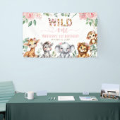 Wild One Safari Dier Blush Bloemen 1e Verjaardag Spandoek (Beurs)