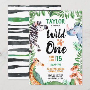 Wild One Safari Dier Kinder 1e Verjaardag Kaart