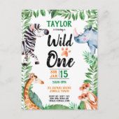 Wild One Safari Dier Kinder 1e Verjaardag Uitnodiging Briefkaart (Voorkant)