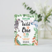 Wild One Safari Dier Kinder 1e Verjaardag Uitnodiging Briefkaart (Staand voorkant)