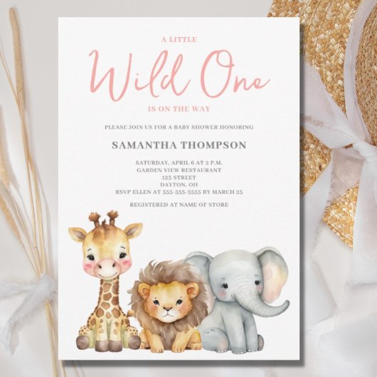 Wild One Safari Dier Meisje Baby shower Kaart
