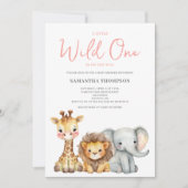 Wild One Safari Dier Meisje Baby shower Kaart (Voorkant)