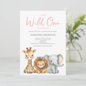 Wild One Safari Dier Meisje Baby shower Kaart (Staand voorkant)