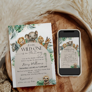 Wild One Safari Dier Oerwoud Modern Baby shower Kaart
