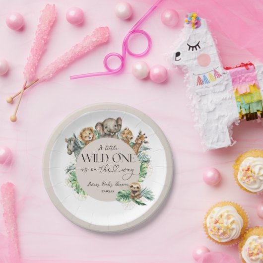 Wild One Safari Dier Oerwoud Modern Baby shower Papieren Bordje (Feest)