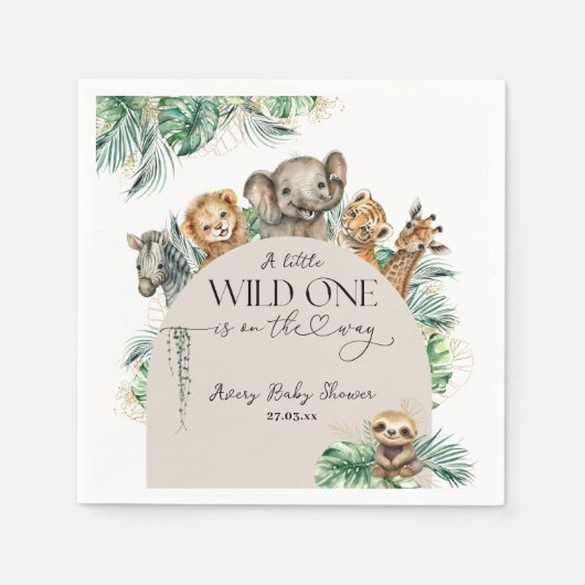 Wild One Safari Dier Oerwoud Modern Baby shower Servet (Voorkant)