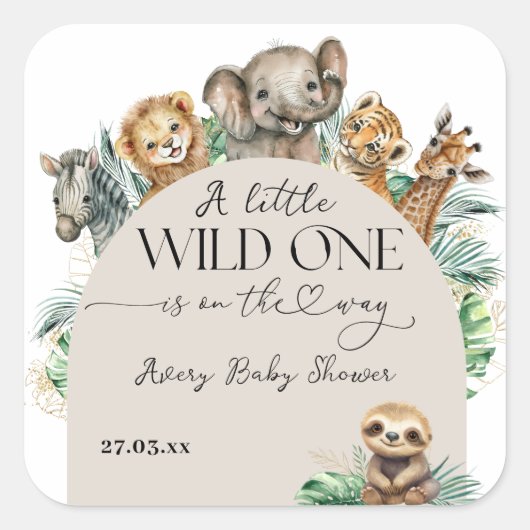 Wild One Safari Dier Oerwoud Modern Baby shower Vierkante Sticker (Voorkant)