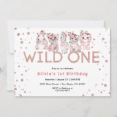 Wild One Safari Dier Roos Goud 1e Verjaardags Meis Kaart (Voorkant)