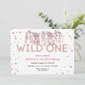 Wild One Safari Dier Roos Goud 1e Verjaardags Meis Kaart (Staand voorkant)