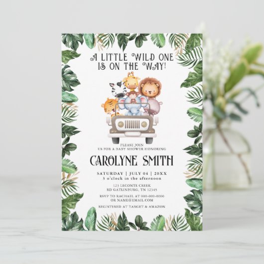 Wild One Safari Dier Tropisch Oerwoud Baby shower Kaart (Staand voorkant)