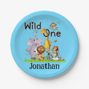 Wild One Safari Dieren 1e Verjaardag cartoon Uitno Papieren Bordje