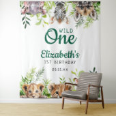 Wild One Safari Dieren 1e Verjaardag Foto Prop Wandkleed (In situ)