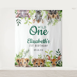 Wild One Safari Dieren 1e Verjaardag Foto Prop Wandkleed