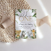 Wild One Safari Dieren 1e Verjaardag Jongens Invit Kaart