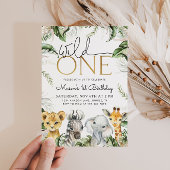 Wild One Safari Dieren 1e Verjaardag Jongens Invit Kaart