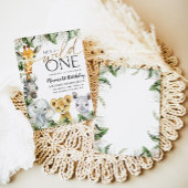 Wild One Safari Dieren 1e Verjaardag Jongens Invit Kaart