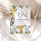 Wild One Safari Dieren 1e Verjaardag Jongens Invit Kaart