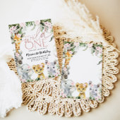 Wild One Safari Dieren 1e Verjaardag Meisje Invita Kaart