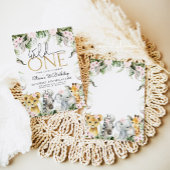 Wild One Safari Dieren 1e Verjaardag Meisje Invita Kaart